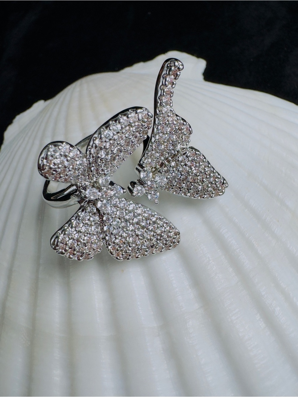 18K Gold Plated Sparkling Silver Butterfly adjustable Ring - Women's Jewelry